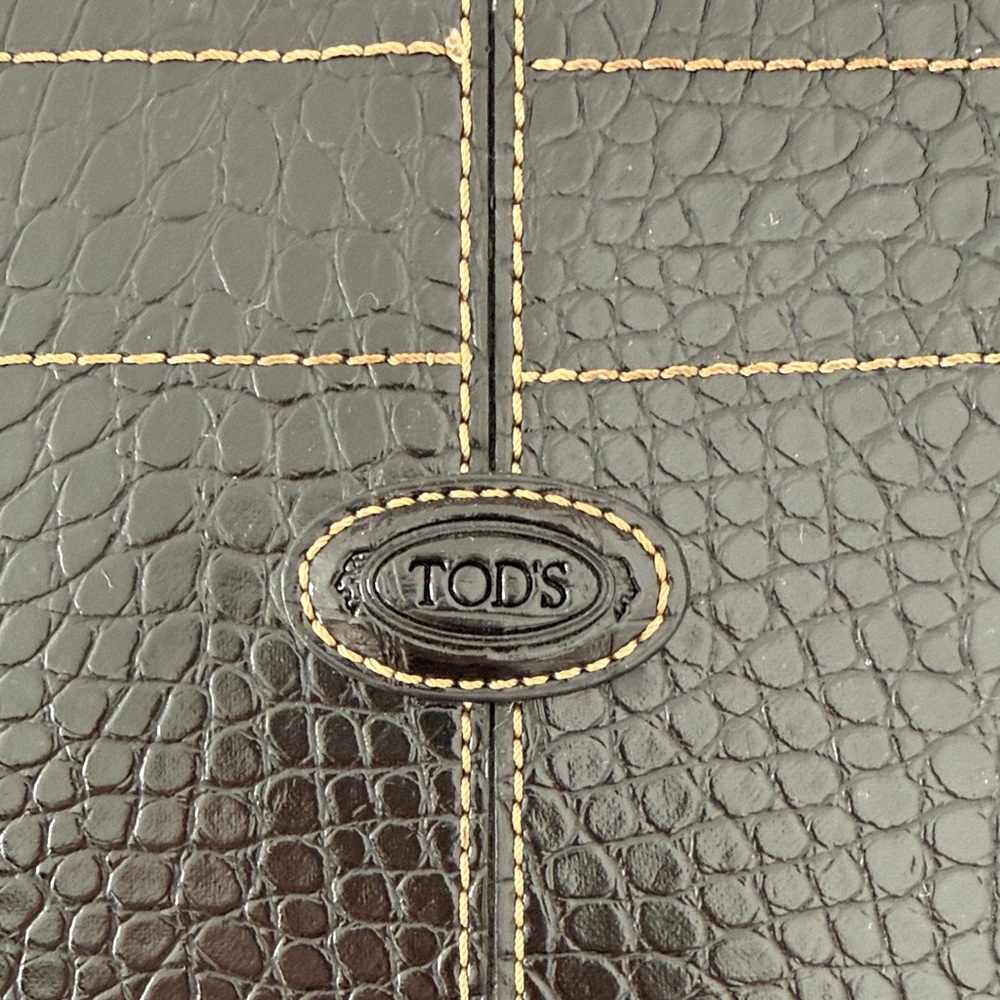 Tod's Contrast Stitch Croc Embossed Leather Tote